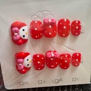 "Kitty Pop"‎ Press-On Nail Set – Red Polka Dots, Pink Bows & Sanrio Sweetness
